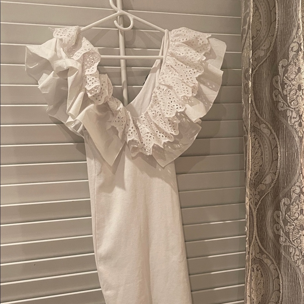 Zara White Dress with Ruffles